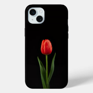 Coque iPhone 15 Mini Noir 4 Luxe, Tulipe Rouge Rubis iPhone 15 Plus