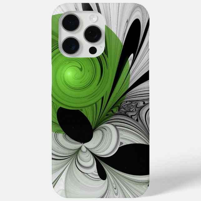 Coques Case-Mate iPhone Noir Abstrait et blanc avec art fractal vert (Verso)