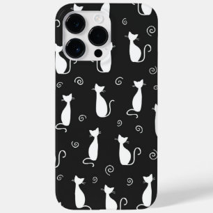 COQUE POUR POUR iPhone 14 PRO MAX NOIR AVEC MOTIF CHAT SITTING BLANC
