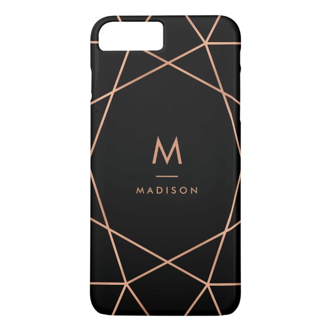 Coques Case-Mate iPhone Noir avec Rose moderne Faux Motif géométrique (Dos)