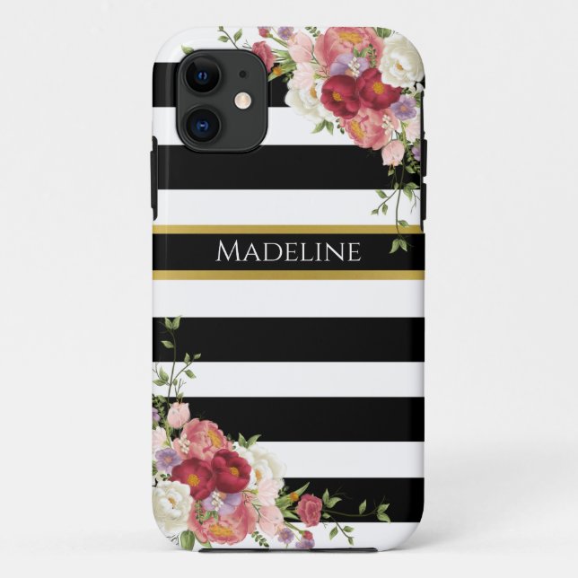 Coques Case-Mate iPhone Noir Blanc Bourgogne Floral Or | Réparti (Dos)
