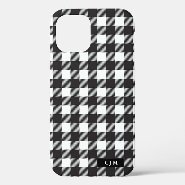 Coques Case-Mate iPhone Noir Blanc Buffalo Plaid Motif Monogramme Rustique (Verso)