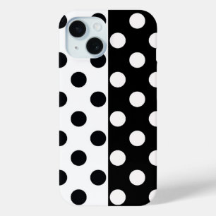 Coque Pour iPhone 15 Noir Blanc demi-couleur fractionné en Pois Inverse