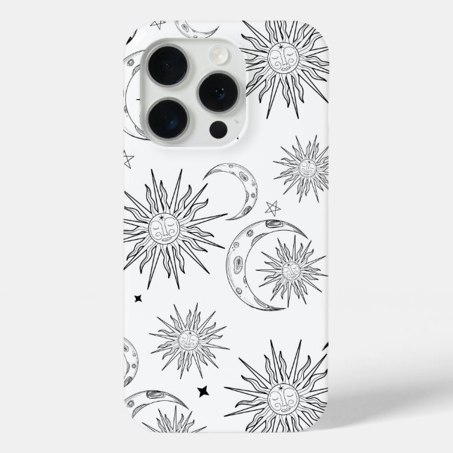 Coques Case-Mate iPhone Noir & Blanc Fantaisiste Soleil Lune & Étoiles (Verso)