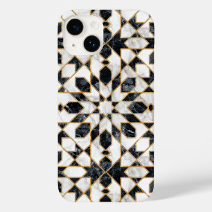 Coque Pour iPhone 14 Noir & Blanc Faux Gold Marbre Marbre Marocain Mosa