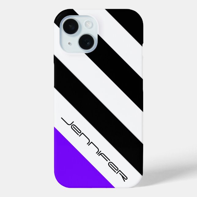 Coques Case-Mate iPhone Noir, Blanc, Grille violette, Nom, Minimaliste (Verso)