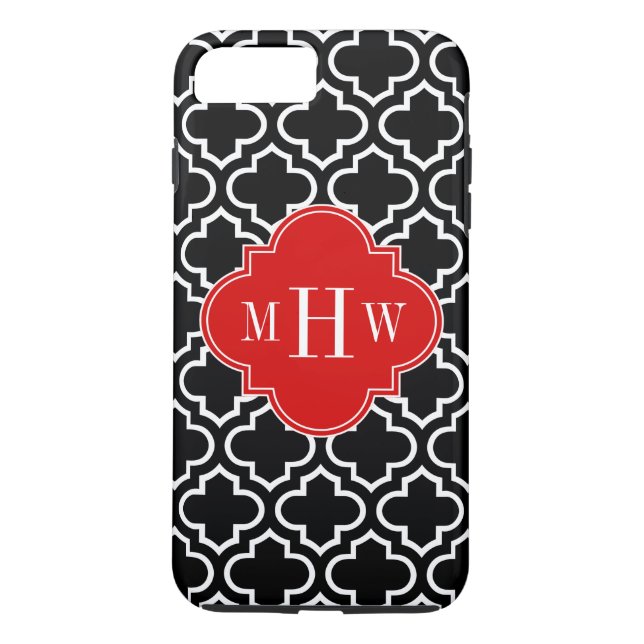 Coques Case-Mate iPhone Noir Blanc Marocain #6 Rouge 3 Monogramme initial (Dos)