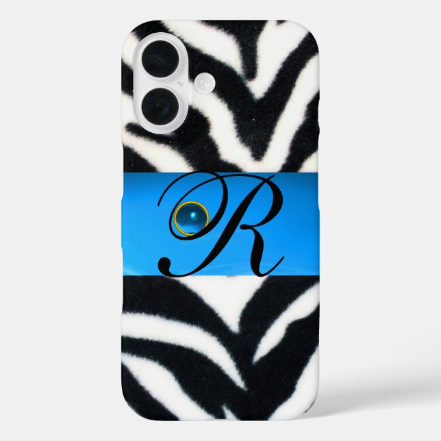 COQUES Case-Mate iPhone NOIR BLANC ZEBRA FOUR AQUA BLEU GEM MONOGRAM (Verso)