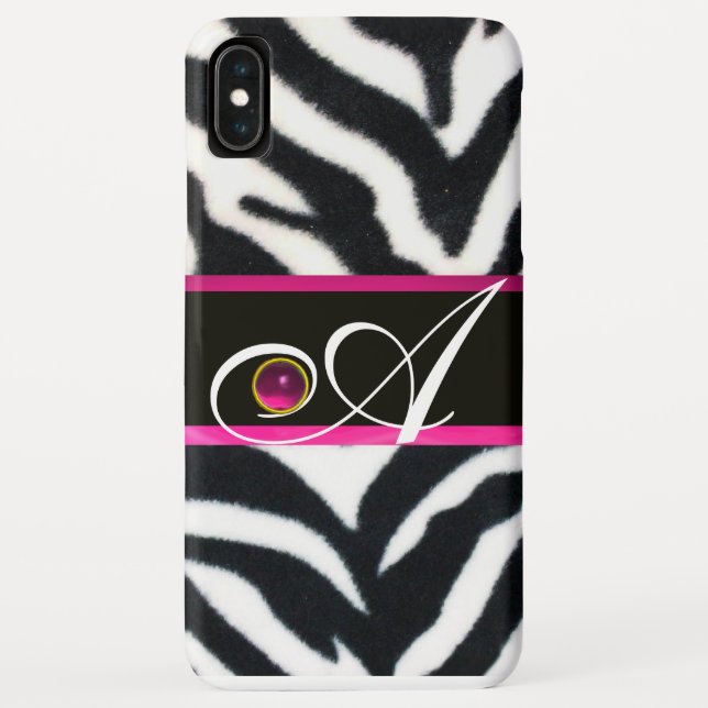COQUES Case-Mate iPhone NOIR BLANC ZEBRA FOUR FUCHSIA ROSE GEM MONOGRAM (Dos)