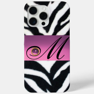 COQUE iPhone 15 PRO MAX NOIR BLANC ZEBRA FUR ROSE LILAC GEM MONOGRAM,