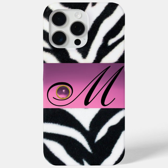 COQUES Case-Mate iPhone NOIR BLANC ZEBRA FUR ROSE LILAC GEM MONOGRAM, (Verso)