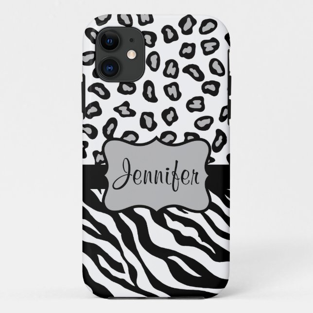 Coques Case-Mate iPhone Noir Blanc Zèbre Leopard Nom de la peau Personnali (Dos)