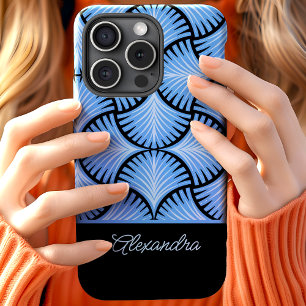 Coque Pour iPhone 15 Noir Bleu Rétro Années 20 Gatsby Palms Nom Script
