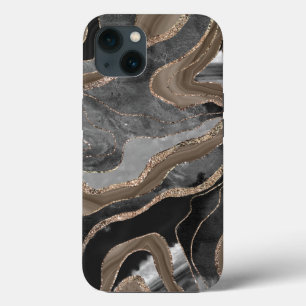 Case-Mate iPhone Case Noir Brown marbre Agate or Parties scintillant Gla