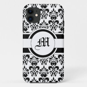 Coques Pour iPhone Noir damas et monogramme