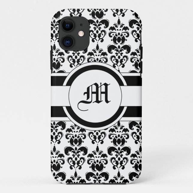 Coques Case-Mate iPhone Noir damas et monogramme (Dos)