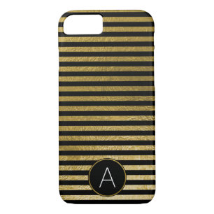 Case-Mate iPhone Case Noir de monogramme et motif rayé de feuille d'or