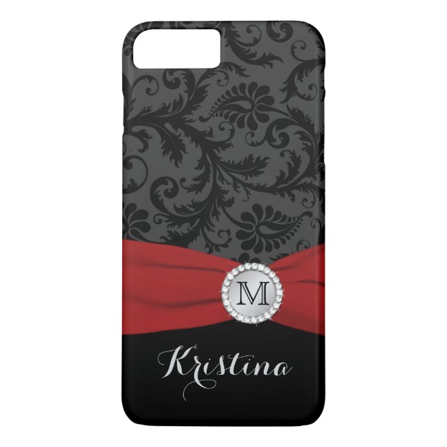 Coques Case-Mate iPhone Noir de monogramme, gris, caisse rouge de l'iPhone (Dos)