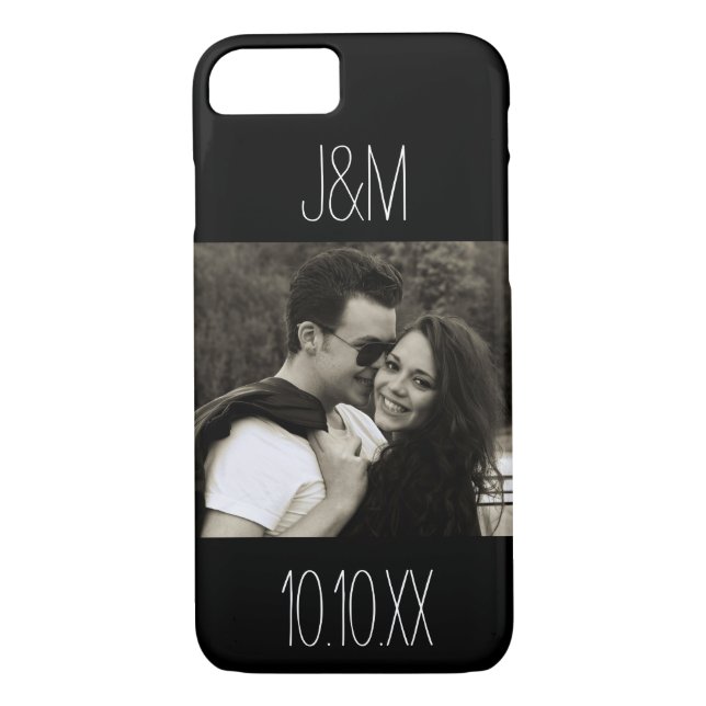 Coques Case-Mate iPhone Noir d'initiales de date de photo de couples (Dos)