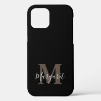 Noir Élégant Monogrammé Main Nom Lettré