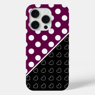 Coque iPhone 15 Pro Noir Et Blackberry Coloré, Gros Pois Blancs