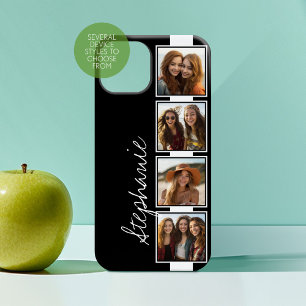 Coque Pour iPhone 16 Noir et blanc 4 Carrés photo Collage avec nom