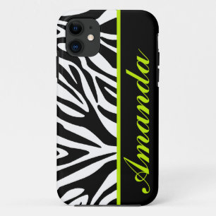 Coque Case-Mate Pour iPhone Noir et blanc avec le nom vert de coutume de zèbr