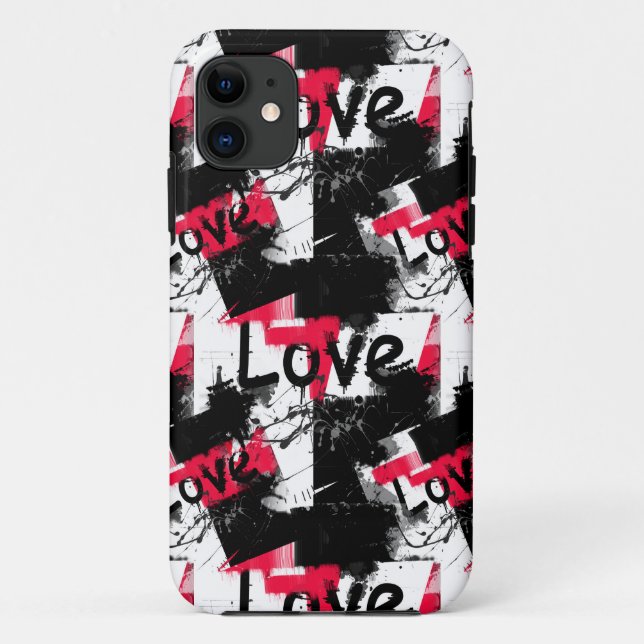 Coques Case-Mate iPhone Noir et blanc avec taches rouges amour motif (Dos)
