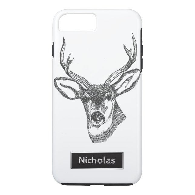 Coques Case-Mate iPhone Noir et blanc Buck Deer Head Nom personnalisé (Dos)