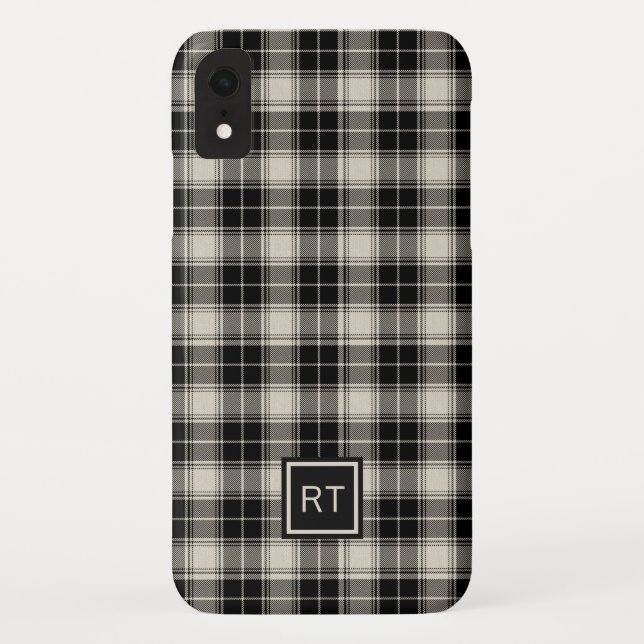 Coques Case-Mate iPhone Noir et blanc cassé Plaid avec Monogram (Dos)