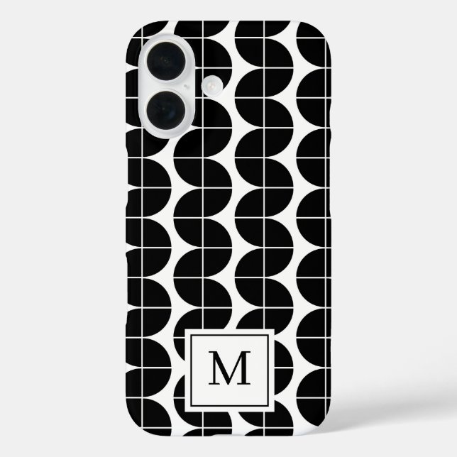 Coques Case-Mate iPhone Noir et blanc Mid-Century Moderne Monogramme Abstr (Verso)