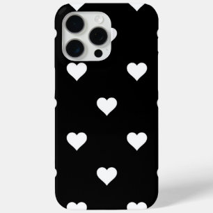 Coque iPhone 15 Pro Max Noir et blanc mignon Motif de coeur simple