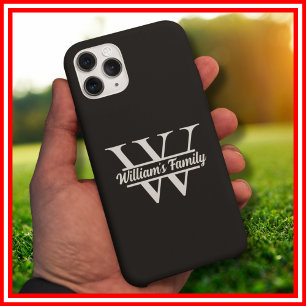 Coque Pour Pour iPhone 14 Pro Max Noir et Blanc Monogramme de nom de famille simpl