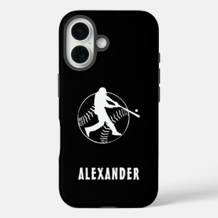 Coque Pour iPhone 16 Noir Et Blanc Nom Homme Joueur Batteur De Baseball
