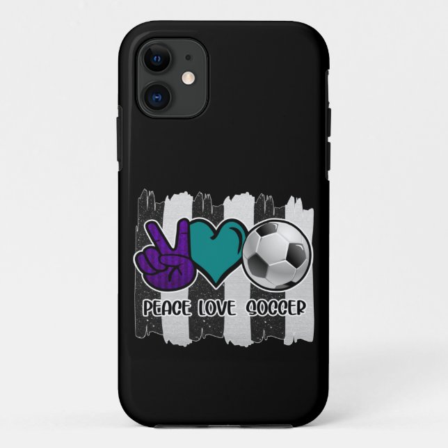 Coques Case-Mate iPhone Noir et blanc Striped Peace Love Soccer (Dos)