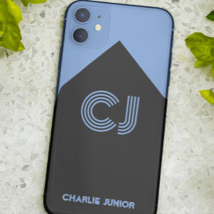 Case-Mate iPhone Case Noir et bleu aqua Initiales monogrammes Minimalist