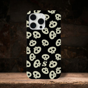 Coques Pour iPhone Noir et Crème Cute Skuls Motif Monogramme