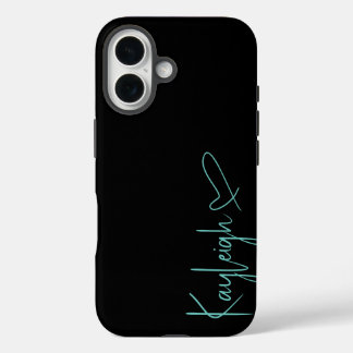 Coque Pour iPhone 16 Noir et Mint Vert Script Nom et boîtier de télépho