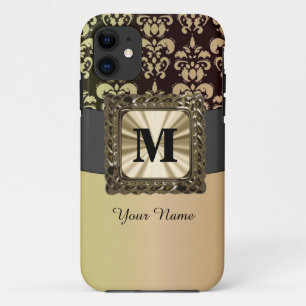 Coques Pour iPhone Noir et or damassé personnalisé