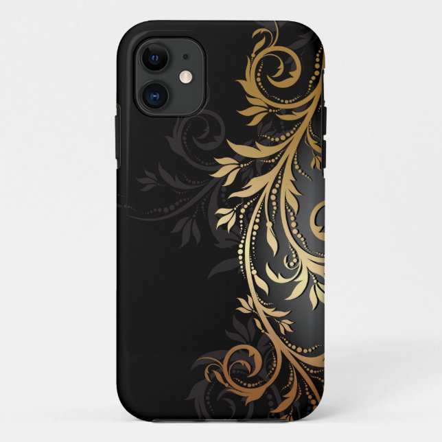 Coques Case-Mate iPhone Noir et vigne florale d'or (Dos)