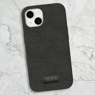 Coque Pour iPhone 15 Noir Faux cuir look classique Monogramme