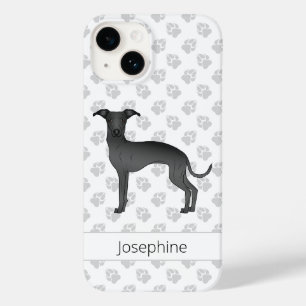 Coque Pour iPhone 14 Noir Italien Greyhound Cute Chien Avec Nom Personn