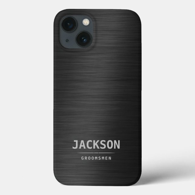 Coques Case-Mate iPhone Noir Métal Moderne Simple Personnalisé Groomsmen  (Verso)