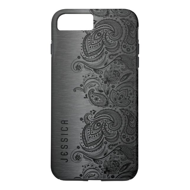 Coques Case-Mate iPhone Noir métallique avec dentelle de marguerite noire (Dos)