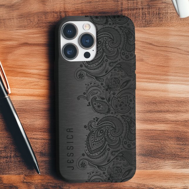 Coques Case-Mate iPhone Noir métallique avec dentelle de marguerite noire (Créateur téléchargé)