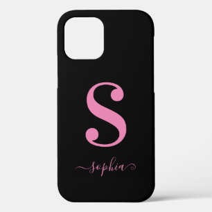 Case-Mate iPhone Case Noir minimal avec Monogramme rose Nom du script