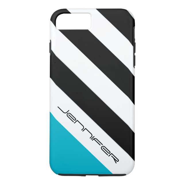 Coques Case-Mate iPhone Noir moderne, Blanc, Bleu Bande Nom personnalisé (Dos)