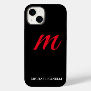 Coque Pour iPhone 14 Noir moderne rouge monogramme professionnel