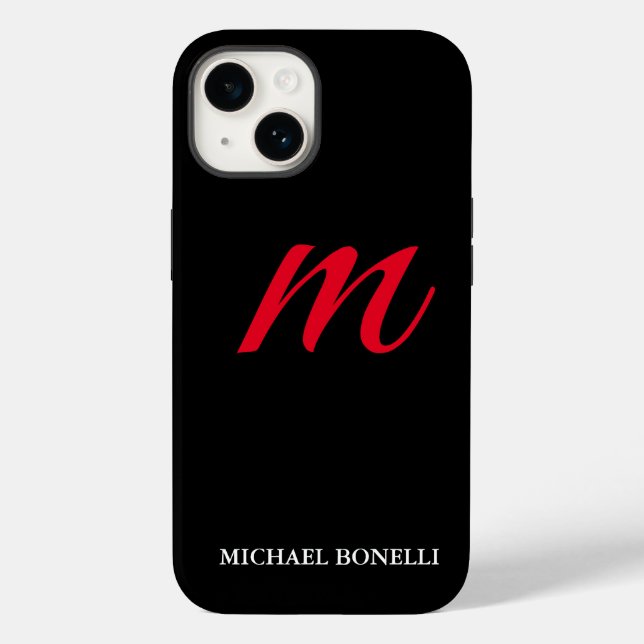 Coques Case-Mate iPhone Noir moderne rouge monogramme professionnel (Verso)