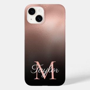 Coque Pour iPhone 14 Noir Ombre Rose Gold Foil Personnalisé Monogramme